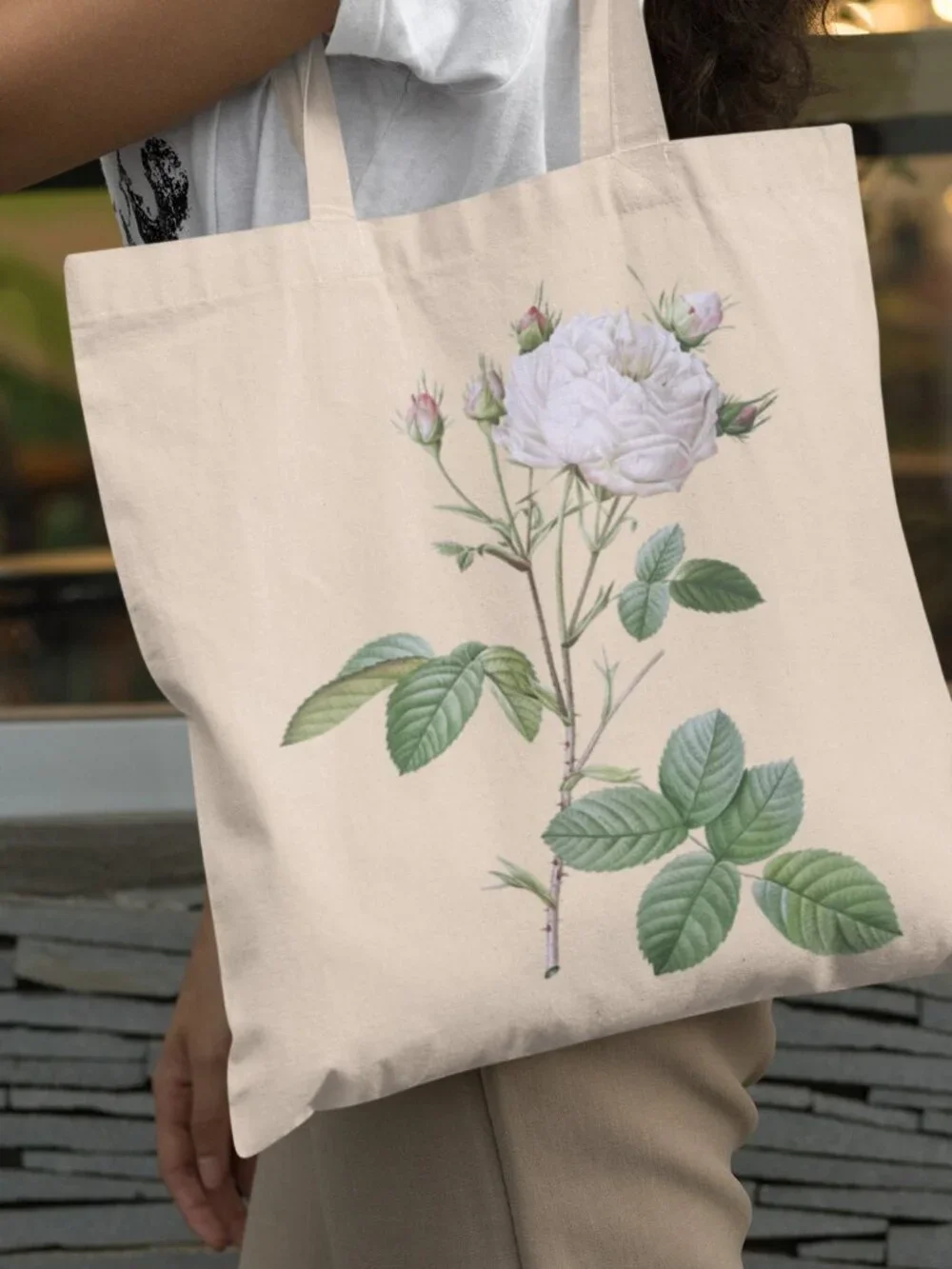Cabbage Rose Vintage Floral Print Graphic Canvas Tote Bag